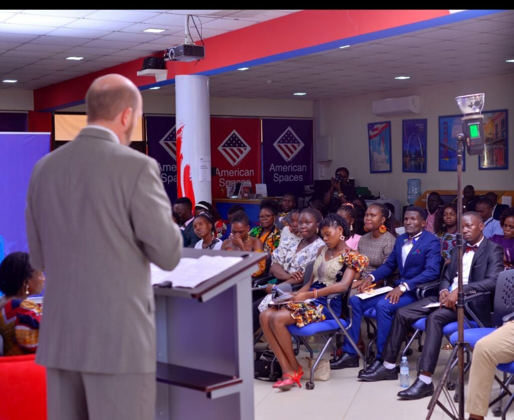 US Ambassador William Popp speaking to the YPMP Cohort 3 Class during their graduation ceremony